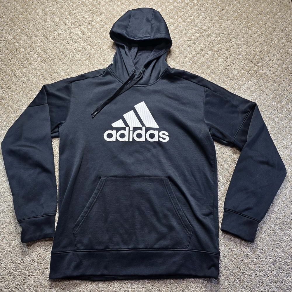 Adidas Men's Medium Climawarm Hoodie Black Pullover Performance Logo Sweatshirt